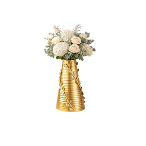 Florero Decorativo de Metal con Diseño de Hojas Doradas, Florero de Mesa para el Hogar, Sala de Estar, Oficina, Centro de Mesa para Bodas - Product Image 1