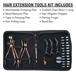 Kit d'outils professionnels pour extensions capillaires : Petites pinces, boucle de tirage, outil de retrait de perles, pince à presser le ruban, pince à sertir les micro-perles - Product Image 2