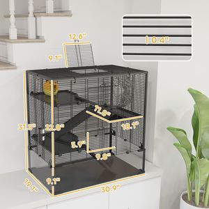 Gabbia per criceti a 4 livelli 79x48x80 cm con fondo in vetro temperato, ruota per esercizio, casetta, borraccia e ciotola per cibo per l'allevamento di animali domestici - Product Image 3