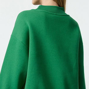 Sudadera de punto verde extragrande para mujer, 100% algodón, hombros caídos, cuello alto, manga larga, para otoño, corte regular - Product Image 4