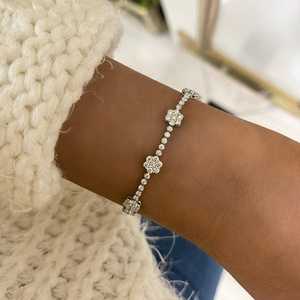 Lab Grown Diamond Tennis <b>Bracelet</b> Custom 10k 14k 18k Gold 925 Silver Round Cut 3 ct Floral Cluster <b>Stacking</b> Link Chain Wholesale - Product Image 2