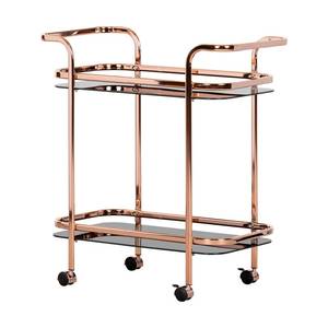 Chariot de bar moderne en cuivre avec 2 étagères en verre et 4 roulettes pivotantes pour hôtel, cuisine, usage domestique - Product Image 1