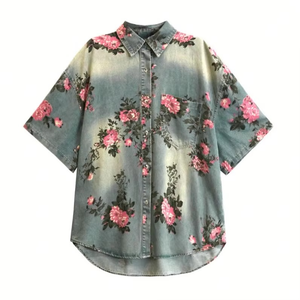 Ensemble 2 pièces pour femmes, imprimé floral, chemise à manches courtes, short à taille élastique, coupe ample décontractée, tenue en coton pour le printemps et l'été - Product Image 3
