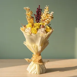 Ramo de Rosas Secas para Decoración de Bodas, Arreglo Floral Amarillo Beige, Adorno para Mesa de Eventos - Product Image 1