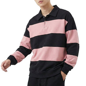 เสื้อสเวตเชิ้ตสั่งทำพิเศษสำหรับผู้ชาย เสื้อโปโลแขนยาวลายทางผ้าฝ้ายทนทาน ทรงหลวม ชายเสื้อแบบริบ สำหรับผู้ชาย - Product Image 1