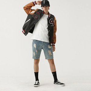 <b>Men's</b> PU Sleeves Varsity Baseball Letterman <b>Jackets</b> Contrast Sleeve Cheap Price Varsity <b>Jacket</b> Chenille Embroidery <b>Bomber</b> Coat - Product Image 4