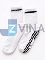 Chaussettes de yoga blanches de style basique avec bande noire antidérapante et semelles à pois, pour adultes, en coton tricoté, séchage rapide, respirantes