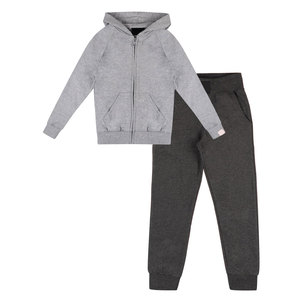 Survêtement gris à capuche pour garçons, manches longues, couleur unie, décontracté, avec fermeture éclair et poche avant, en coton mi-lourd, pour l'automne - Product Image 1
