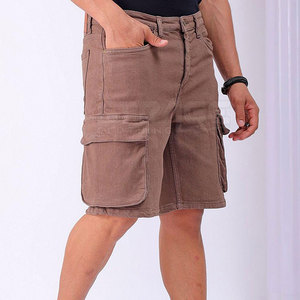 Shorts cargo en jean pour homme, taille mi-haute, marron, en coton, style décontracté d'été, tissu respirant, poches - Product Image 2