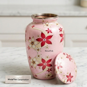 Handcrafted Pink Floral Cremation Urn Large Adult Funeral Vase Decorative Metal <b>Memorial</b> <b>Keepsake</b> Burial Jars Decorative Urns - Product Image 2