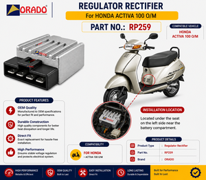 Régulateur redresseur Honda Activa 100, ancien modèle, qualité export, pour pièces détachées de deux-roues, Inde, Orado. - Product Image 6