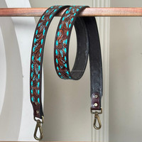 Nouvelle sangle de guitare en cuir usinée à la main personnalisée avec accents floraux turquoises sangle réglable de style occidental pour guitare acoustique