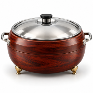 Cacerola de Madera de Lujo para Mantener la Comida Caliente, Tapa de Acero Inoxidable, Asas Plateadas, Patas Doradas, Aislada, 24 cm de Diámetro, Compatible con Todas las Estufas - Product Image 5