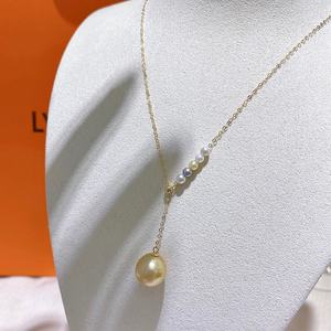 Collar en Forma de Y de Oro G18k con Perlas Translúcidas de Agua Dulce Naturales de 3-4mm8-9mm, Estilo Clásico y Elegante - Product Image 1