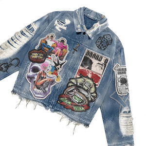 Conjunto de Chaqueta y Pantalones de Chándal Unisex de Mezclilla Vintage Personalizado, Ajuste Delgado, Ligero, con Capucha, Jeans Sólidos, Logotipo Bordado, Efecto Desgastado y Decolorado por el Sol - Product Image 2