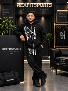 Ensemble survêtement homme personnalisé avec strass, impression sérigraphique, sweat à capuche zippé et pantalon de survêtement, streetwear de luxe, fabricant OEM, marque privée - Product Image 2