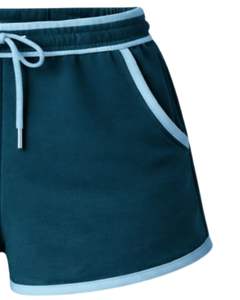 Pantalones Cortos de Felpa de Algodón para Mujer, Color Verde Azulado Oscuro con Contraste Azul Cielo, Cintura Elástica, Ropa Deportiva Informal de Verano, Personalizados por el Fabricante - Product Image 4