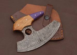 Couteau Ulu artisanal en carbone avec manche en bois – Couteau de chef premium à lame oscillante pour l'extérieur - Product Image 4