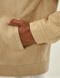 Men's Tan <b>Suede</b> <b>Jacket</b> Turn-down Collar Zipper Closure Casual Regular Length Autumn Wear - Product Image 3