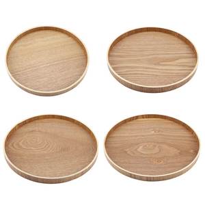 Plateau de service rond en bois fait main avec un design rustique naturel, plateau décoratif pour le petit-déjeuner, le café, le thé, les collations - Product Image 1