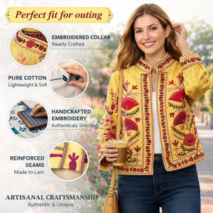 เสื้อแจ็คเก็ตปักลายดอกลาเวนเดอร์สไตล์อาร์ติซาน คอตั้ง มีกระเป๋าข้าง ทำมือ สไตล์โบโฮ บอมเบอร์แจ็คเก็ต - Product Image 6