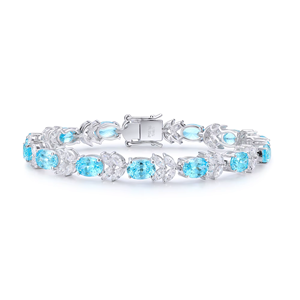 Bracelet en argent pour femme avec diamants taille ovale et pierres d'aigue-marine, style classique, à porter au quotidien - Product Image 1