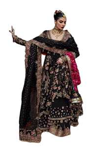 Robe de mariée luxueuse et élégante avec dentelle, cristaux et volants, qualité supérieure, longueur au sol, tenue pakistanaise de qualité premium - Product Image 2