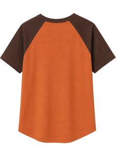 Manufacturer Orange And Dark Brown Raglan T Shirt For Men Short Sleeve Crew Neck Cotton Tee Custom Casual Color Block Streetwear - Product Image 2