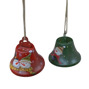 Juego de Campanas Navideñas de Poliresina Hechas a Mano, Diseño de Muñeco de Nieve Rojo y Verde, Adornos Decorativos Tradicionales - Product Image 1