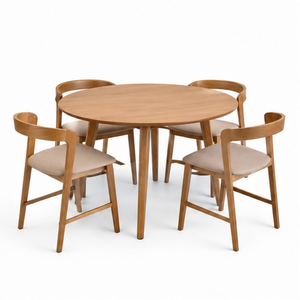 Ensemble de table à manger ronde en teck Japandi ARTERRA Premium avec fauteuils rembourrés modernes pour appartement - Product Image 1