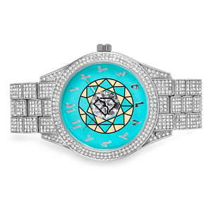 Montre à quartz analogique en acier inoxydable, boîtier rond serti de diamants de laboratoire, cadran bleu et face en cristal, montre bracelet de luxe pour femme - Product Image 3