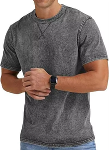 T-shirts Homme Haut de Gamme en Coton/Polyester Effet Vieilli, Style Vintage, Lavage Acide, Design Vierge, Logo Personnalisable sur le Devant - Product Image 3