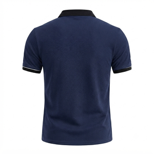 Camiseta de Golf Casual Personalizada para Hombre, Azul Marino, Manga Corta, 100% Poliéster, Antiarrugas, Cuello y Puños Negros, Estilo Smart Casual - Product Image 3