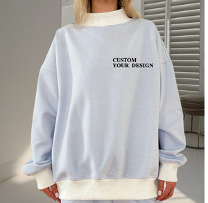 OEM Custom Logo Blank French Terry Oversized Cotton Women Winter Printed Thick Heavy 380g Mock Neck Streetwear Sweatshirt - Product Image 1