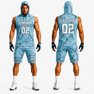 Custom Wholesale Plus Size Summer Heat-Transfer Printed American Football 7v7 Uniform Sets Elastic Waist Sleeveless Stretch Fit - Product Image 1