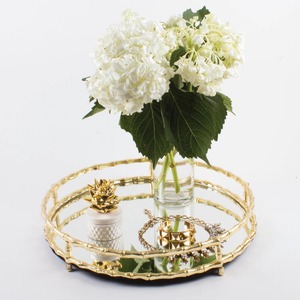 Round <b>Mirrored</b> Storage Tray Gold Plated Metal Modern Luxury Design Single Tier <b>Table</b> Use Jewelry Organizer - Product Image 4