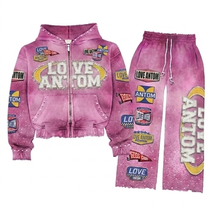 Custom Acid Wash <b>Vintage</b> <b>Tracksuit</b> Women Heavyweight Casual Baggy Flared Sweatpants Hoodie Set Streetwear Manufacturer Low MOQ - Product Image 6