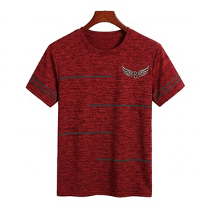 Camiseta de Manga Corta a Rayas para Hombre con Logotipo de Ala, Cuello Redondo, Informal, Transpirable, de Punto, Corte Regular, de Poliéster - Product Image 3