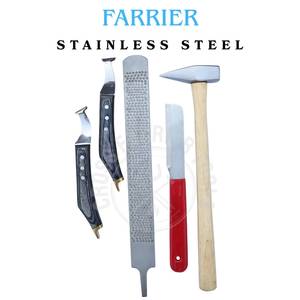 Kit d'outils de fermeur équin : Couteau à sabots tranchant, Râpe à sabots à extrémité en laiton, Marteau à clous à forme lisse, Couteau à sabots à pointe droite - Product Image 3