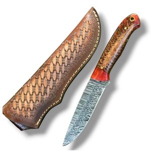 Couteaux de chasse à lame fixe haut de gamme avec motif damas superposé et garde en laiton pour le camping et la randonnée en plein air - Product Image 5