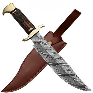 Couteau de survie Bowie en acier Damas édition spéciale chasse avec manche en bois et étui en cuir DIY OEM pour usage extérieur - Product Image 2