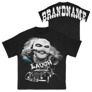 T-shirt noir à manches courtes pour homme avec impression photo visage rigolant et motif voiture, col rond, coupe classique, style streetwear décontracté, impression DTF - Product Image 3