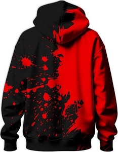 เสื้อฮู้ดผู้ชาย สีแดงดำ ลายสาดสี สวมใส่สบายๆ สำหรับฤดูใบไม้ร่วง ทรงปกติ ผ้าฝ้ายถัก 100% ดีไซน์คัลเลอร์บล็อกกิ้ง - Product Image 4