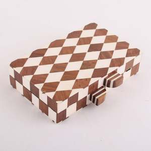 Pochette de soirée haut de gamme en bois et résine, faite à la main, motif géométrique, sac à main de créateur, cadeau de mariage ou de fête - Product Image 1