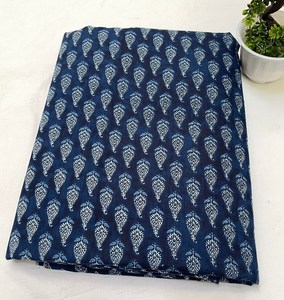 Indian Eco-Friendly Hand Block Printed Cotton Fabric <b>Navy</b> Blue Paisley Sanganeri Soft Dress Material Apparel Quilting for Girls - Product Image 2