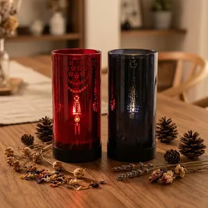 Cylinder Votive Glass <b>Candle</b> Jar With <b>Red</b> And Black Floral Pattern Heat Resistant Home Decoration - Product Image 3