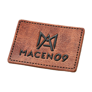 Custom Branding Leather Patches Sf 1803 Simple Style Water Resistant Embossed Logo Durable Pu <b>Material</b> Beige Stitched Design - Product Image 3