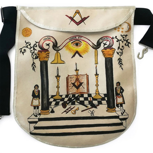 Tablier maçonnique personnalisé brodé en 3D, style classique, rouge, blanc, bordure dorée, accessoire de cérémonie pour franc-maçon - Product Image 1