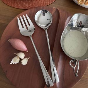 Juego de utensilios para servir ensalada de acero inoxidable dorado y plateado de la mejor calidad, modernos utensilios decorativos de metal para buffet, cucharas y tenedores. - Product Image 6