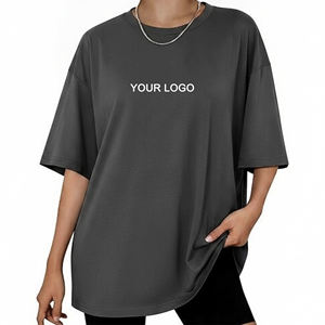 Camiseta de Manga Corta para Mujer, Talla Grande, Color Gris Oscuro, Cuello Redondo, 100% Algodón Jersey, Corte Holgado, Transpirable, Color Sólido, Informal, Precio Económico - Product Image 1